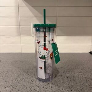 Starbucks Hello Kitty Clear Tumbler with Green Straw